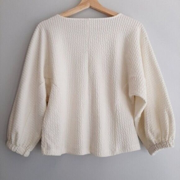ANTHROPOLOGIE | Puffed Dolman Sleeve Textured Soft Comfy Top Ivory White Sz XS - Picture 7 of 13